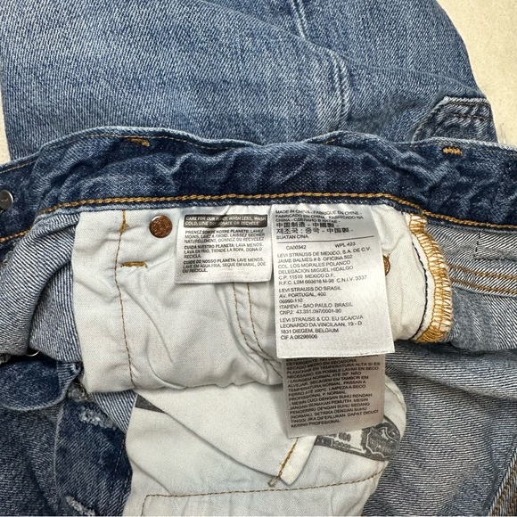 Levi's 501 Color-block Patchwork Ragged Lands Raw Hem Slim Straight Denim Jeans - Picture 13 of 16